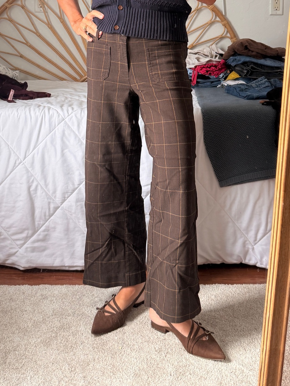 Plaid Wide-Leg Trousers in Dark Brown